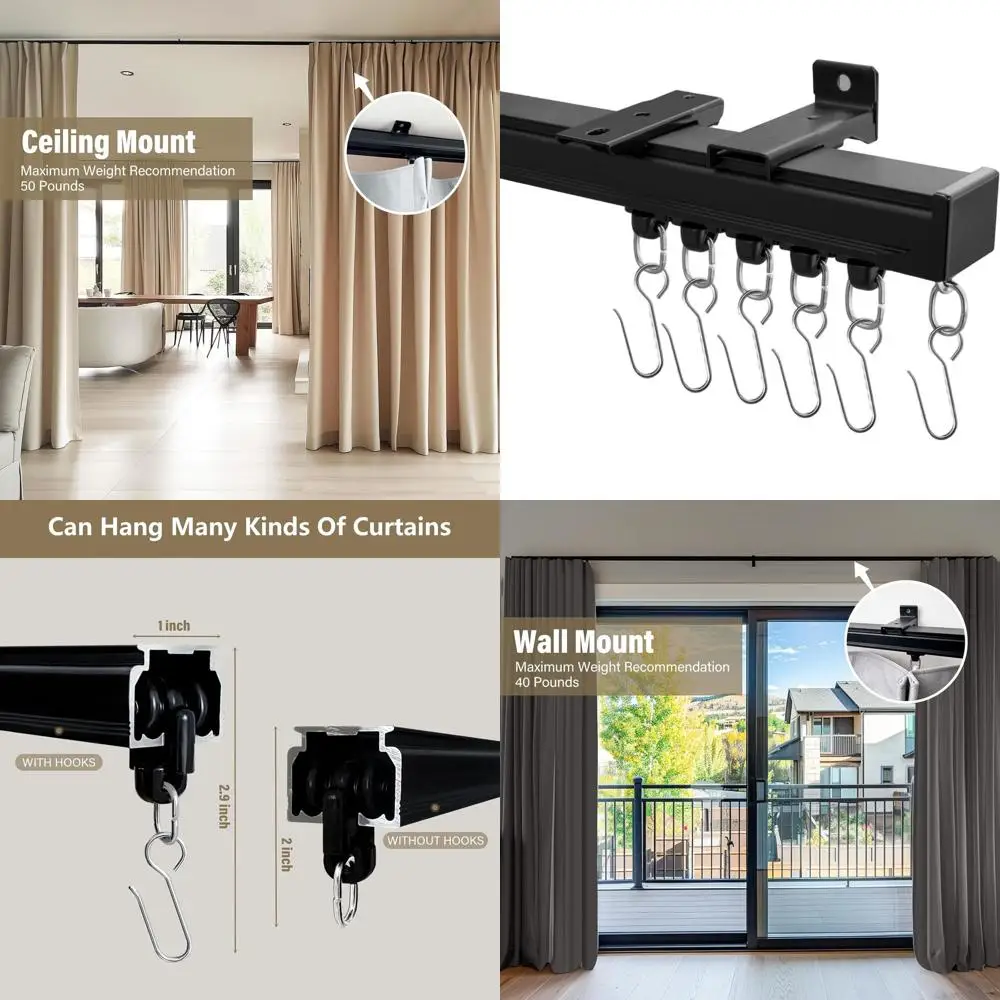 Heavy-Duty Ceiling-Mounted Curtain Track System with Hooks, Black, 3-15ft Length
Heavy-Duty Ceiling-Mounted Curtain Track System with Hooks, Black, 3-15ft Length