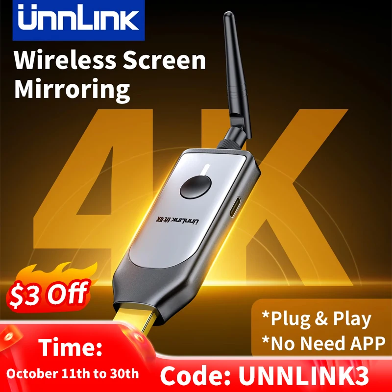 Unnlink 4K Wireless Display Dongle, HDMI Receiver for Phone Screen Mirroring, Phone to TV, 4K TV Cast 
Unnlink 4K Wireless Display Dongle, HDMI Receiver for Phone Screen Mirroring, Phone to TV, 4K TV Cast