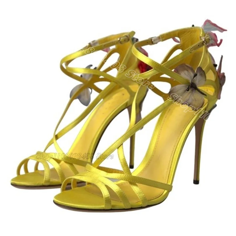 Yellow Butterfly Decor Silk Sandals Ankle Buckle Open Toe Stiletto Heels Party Casual Summer Women Shoes Zapatos Para Mujere
Yellow Butterfly Decor Silk Sandals Ankle Buckle Open Toe Stiletto Heels Party Casual Summer Women Shoes Zapatos Para Mujere