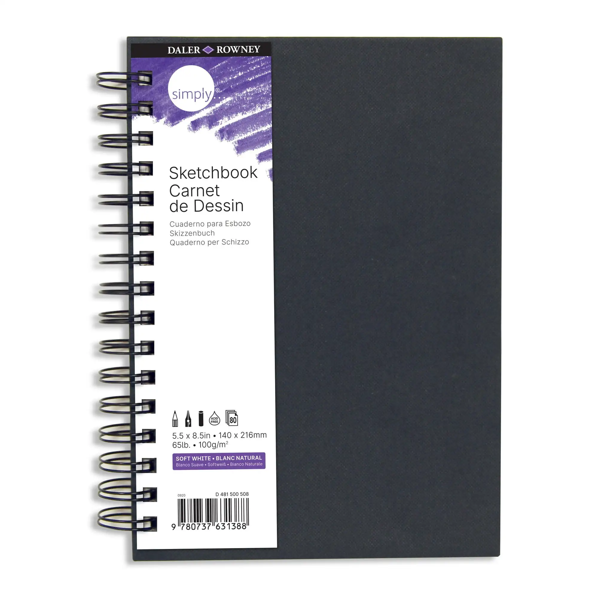 Daler-Rowney Simply... Альбом для рисования, мягкие белые страницы, (65 фунтов/100 г), черная обложка с проволочной переплетом, 80 листов, 5,5 x 8,5 дюйма
Daler-Rowney Simply... Альбом для рисования, мягкие белые страницы, (65 фунтов/100 г), черная обложка с проволочной переплетом, 80 листов, 5,5 x 8,5 дюйма