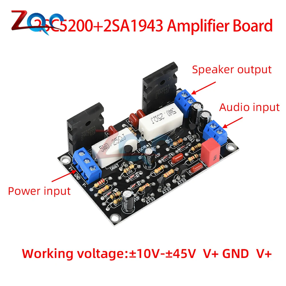 DC-10V-45V 2SC5200+2SA1943 Single Channel High-power Amplifier Board Mini HIFI Audio Amplifier Module 100W 150W
DC-10V-45V 2SC5200+2SA1943 Single Channel High-power Amplifier Board Mini HIFI Audio Amplifier Module 100W 150W
