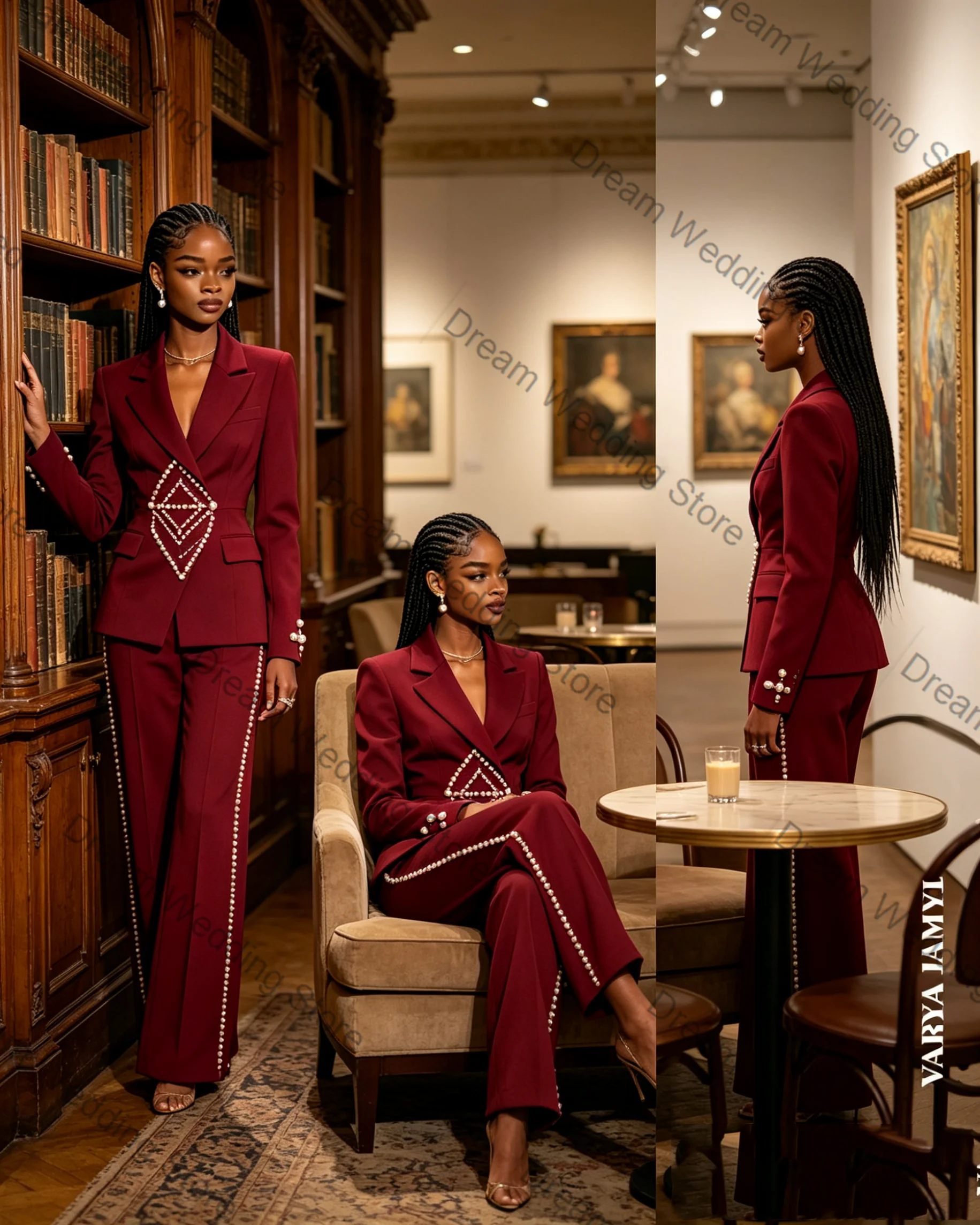 Formal Burgundy Women Suit Set 2 Pcs Blazer+Pants Pearls Cotton Business Office Lady Jacket Wedding Prom Coat Customized
Formal Burgundy Women Suit Set 2 Pcs Blazer+Pants Pearls Cotton Business Office Lady Jacket Wedding Prom Coat Customized