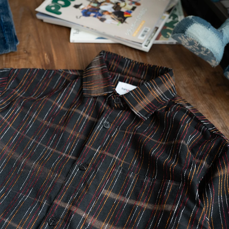Color cotton woven fabric custom fabric Japanese silhouette loose casual color striped long-sleeved shirt
Color cotton woven fabric custom fabric Japanese silhouette loose casual color striped long-sleeved shirt