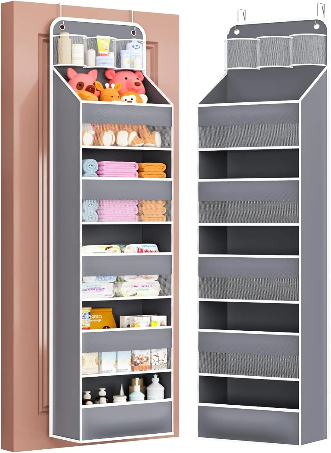 5-Tier Over Door Organizer, 44 lb Capacity, No-Drill Hanging Storage for Bedroom, Bathroom, Pantry, Closet - Grey
5-Tier Over Door Organizer, 44 lb Capacity, No-Drill Hanging Storage for Bedroom, Bathroom, Pantry, Closet - Grey