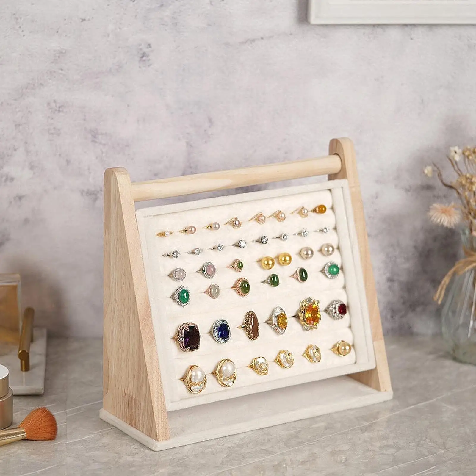 Rings Display Stand Ladder Type Wooden 8 Long Slots Vertical Rack for Stud Earrings for Countertop Store Retail Selling Show
Rings Display Stand Ladder Type Wooden 8 Long Slots Vertical Rack for Stud Earrings for Countertop Store Retail Selling Show