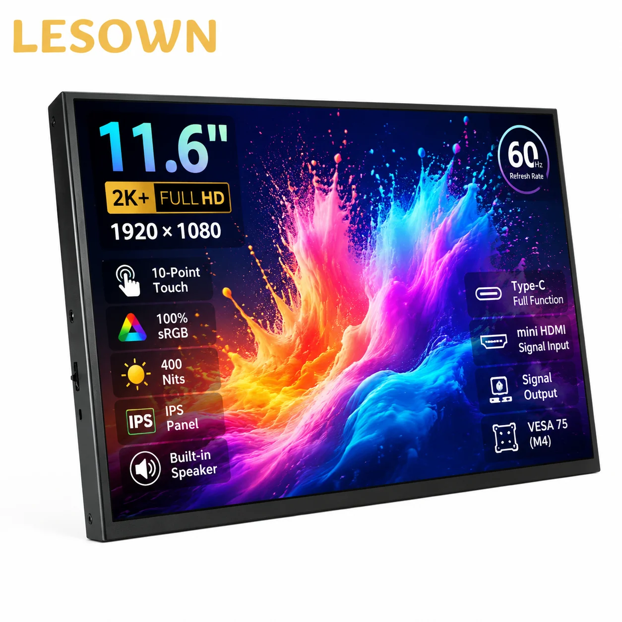 LESOWN 11.6 Inch Touch External Display 16:9 Aspect Ratio Black Aluminum Portable Screen Driverless for Mini PC
LESOWN 11.6 Inch Touch External Display 16:9 Aspect Ratio Black Aluminum Portable Screen Driverless for Mini PC