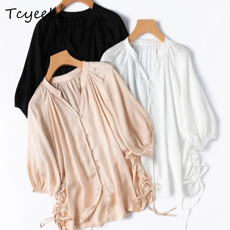 Tcyeek 100% Real Silk Womens Tops 2026 Spring Summer Graceful Comfortable Lantern-sleeved Shirts Female Clothes Roupas Femininas
Tcyeek 100% Real Silk Womens Tops 2026 Spring Summer Graceful Comfortable Lantern-sleeved Shirts Female Clothes Roupas Femininas