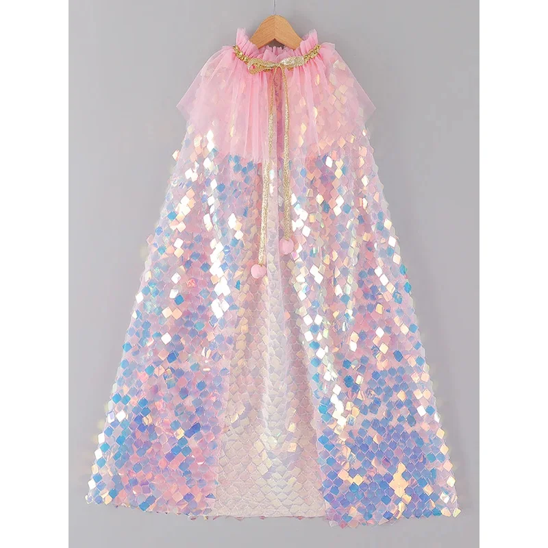 Pink Color Girls solid color sequined mesh cape, cute holiday performance costume dance suit carnival party gift 
Pink Color Girls solid color sequined mesh cape, cute holiday performance costume dance suit carnival party gift