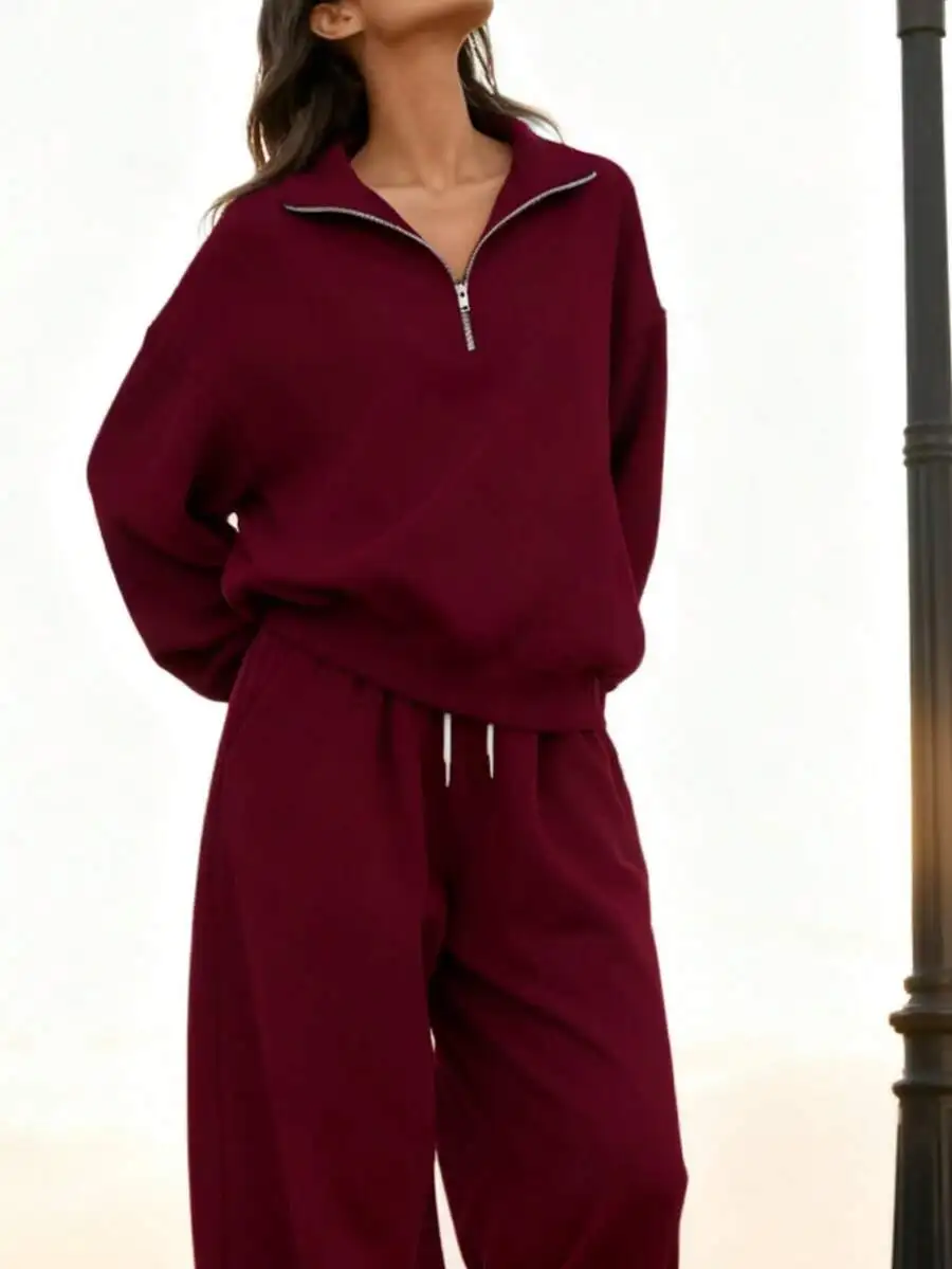 Womens Loose Half-Zip Sweatshirt And Drawstring Pants Set Casual Sporty Outfit
Womens Loose Half-Zip Sweatshirt And Drawstring Pants Set Casual Sporty Outfit