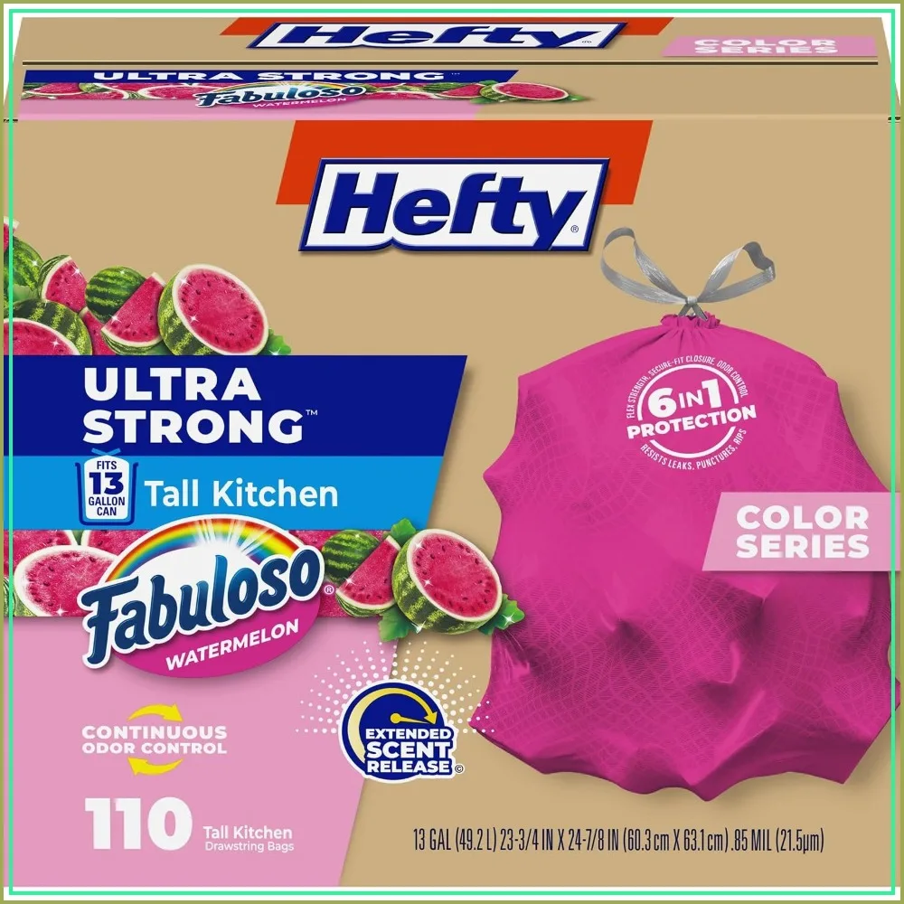 13 Gallon Tall Kitchen Trash Bags, Heavy Duty, Leak & Puncture Resistant, Odor Control, Pink, Watermelon Scent, 110 Count
13 Gallon Tall Kitchen Trash Bags, Heavy Duty, Leak & Puncture Resistant, Odor Control, Pink, Watermelon Scent, 110 Count