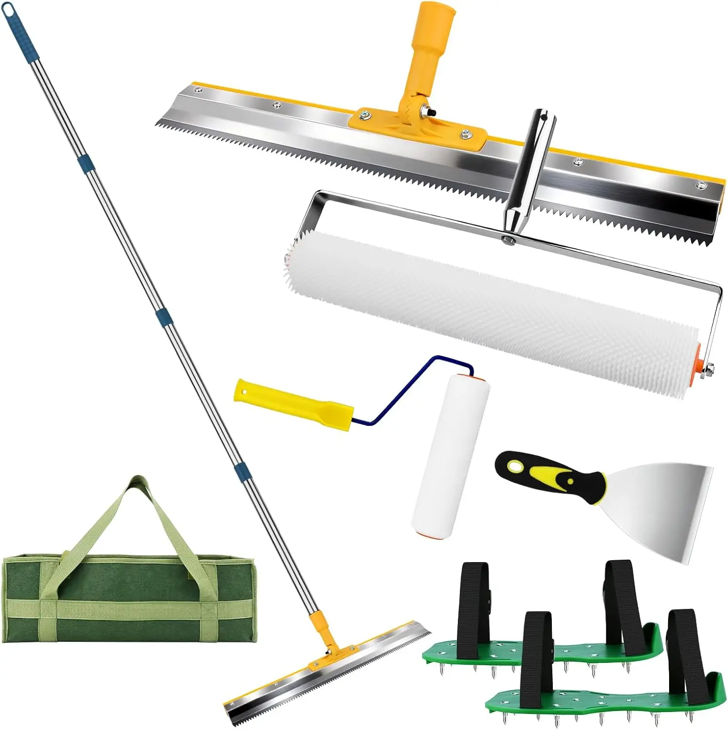 20 Inch Self Leveling Roller Set with Telescopic Handle, Cement Tool Kit for Epoxy and Concrete Flooring - Includes Accessories
20 Inch Self Leveling Roller Set with Telescopic Handle, Cement Tool Kit for Epoxy and Concrete Flooring - Includes Accessories
