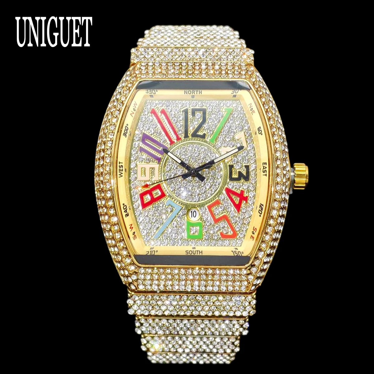 UNIGUET Iced Out Mens Watches Luxury Gold Full Diamond Hip Hop Tonneau Large Case Watch with Colorful Numerals 2026 New
UNIGUET Iced Out Mens Watches Luxury Gold Full Diamond Hip Hop Tonneau Large Case Watch with Colorful Numerals 2026 New