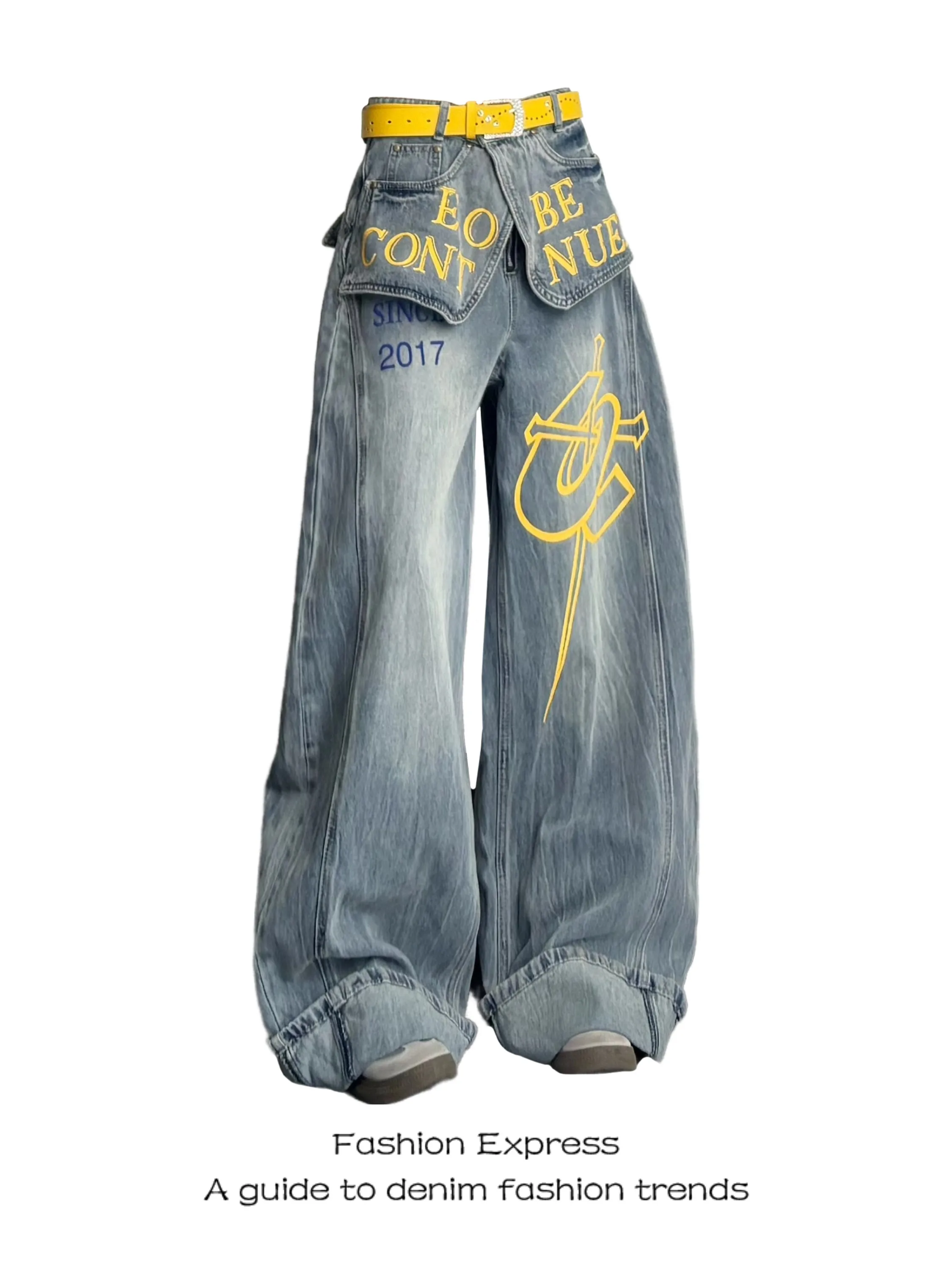 American High Street Denim Print Pants Women's Double Waist Piece Hot Girl Fake Two-Piece Layered Wear Wide Leg Pants
American High Street Denim Print Pants Women's Double Waist Piece Hot Girl Fake Two-Piece Layered Wear Wide Leg Pants