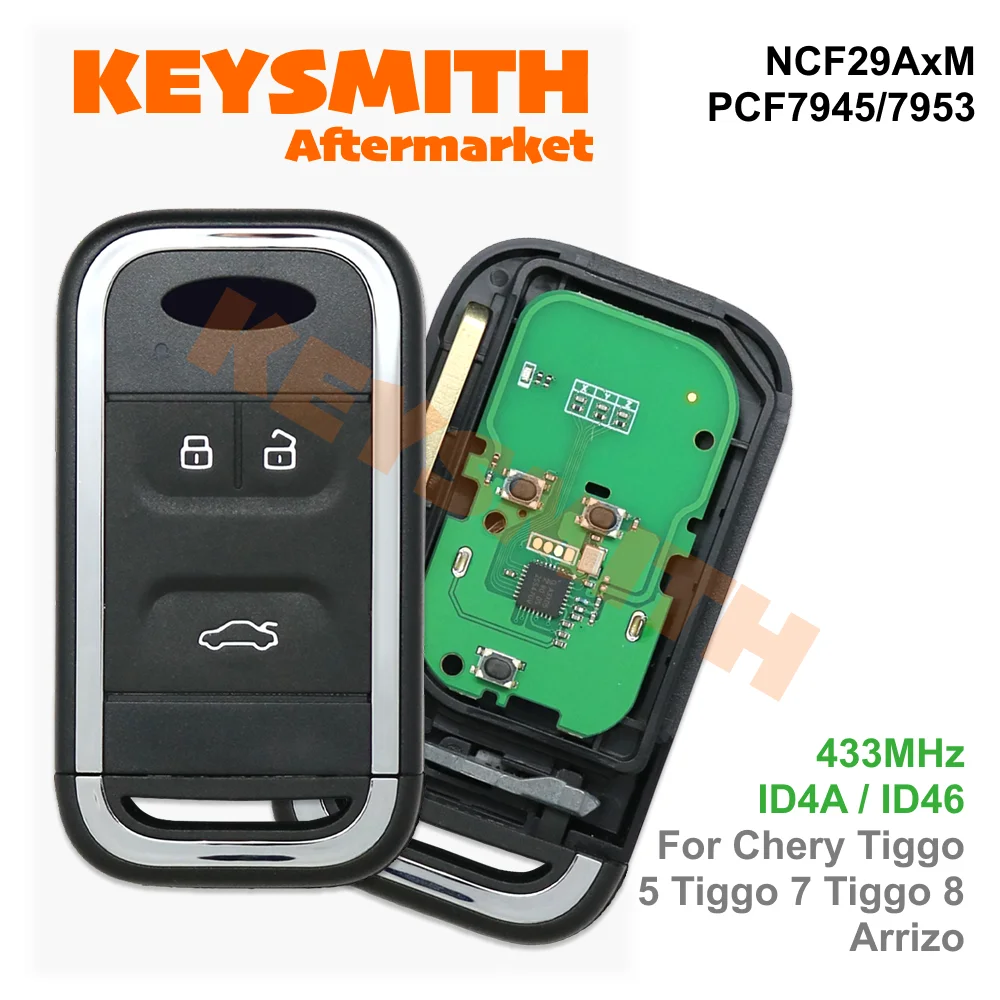 KEYSMITH Complete 433MHz Remote Keyless Fob for Chery Tiggo 7 8 Pro Arrizo Proximity Smart Key ID4A Hitag AES ID46 Hitag 2
KEYSMITH Complete 433MHz Remote Keyless Fob for Chery Tiggo 7 8 Pro Arrizo Proximity Smart Key ID4A Hitag AES ID46 Hitag 2