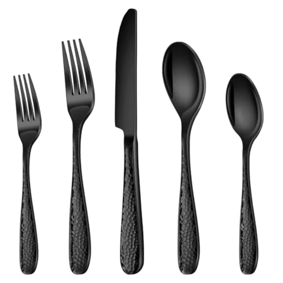 Black Hammered Stainless Steel Flatware Set 20PCS for 4 with Mirror Finish Dining Utensils Including Forks Spoons Knives Dishwa
Black Hammered Stainless Steel Flatware Set 20PCS for 4 with Mirror Finish Dining Utensils Including Forks Spoons Knives Dishwa
