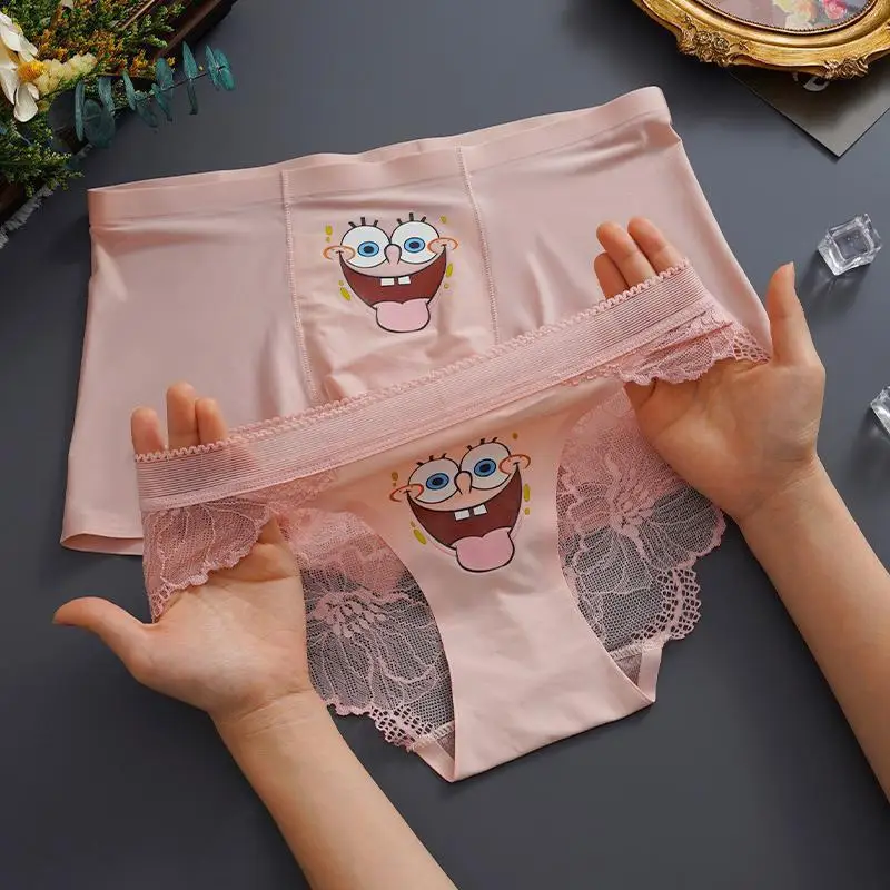 Kawaii Cartoon SpongeBob Couples Matching Underpants Smooth Icy Silk Men Floral Lace Women Briefs Comfort Mid Waist Gift Set
Kawaii Cartoon SpongeBob Couples Matching Underpants Smooth Icy Silk Men Floral Lace Women Briefs Comfort Mid Waist Gift Set