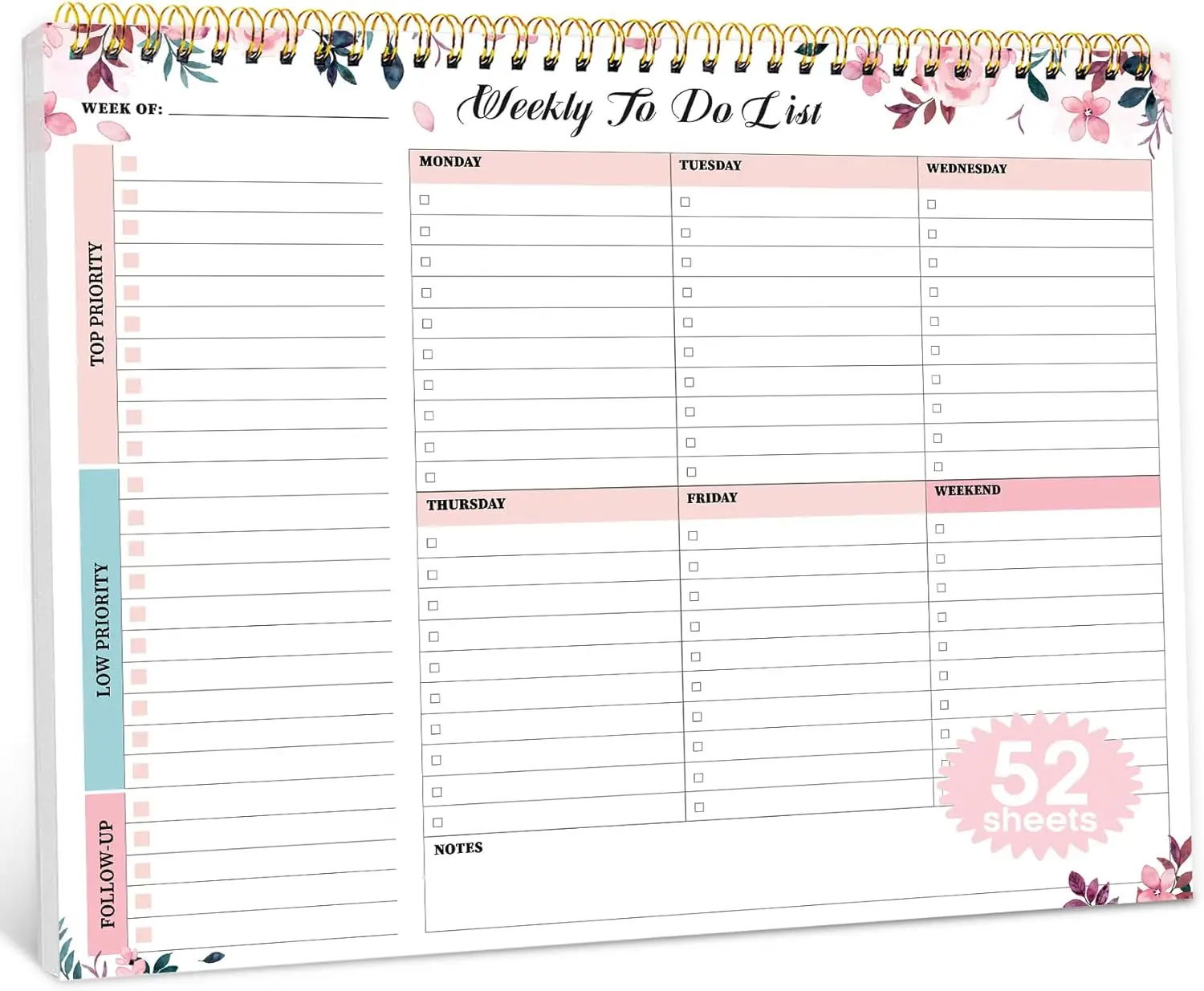 Weekly To Do List Notepad with 52 Undated Sheets, 8.5"x11" Desk Planner for Work and Home, 1 Pack Whispering Petal
Weekly To Do List Notepad with 52 Undated Sheets, 8.5"x11" Desk Planner for Work and Home, 1 Pack Whispering Petal