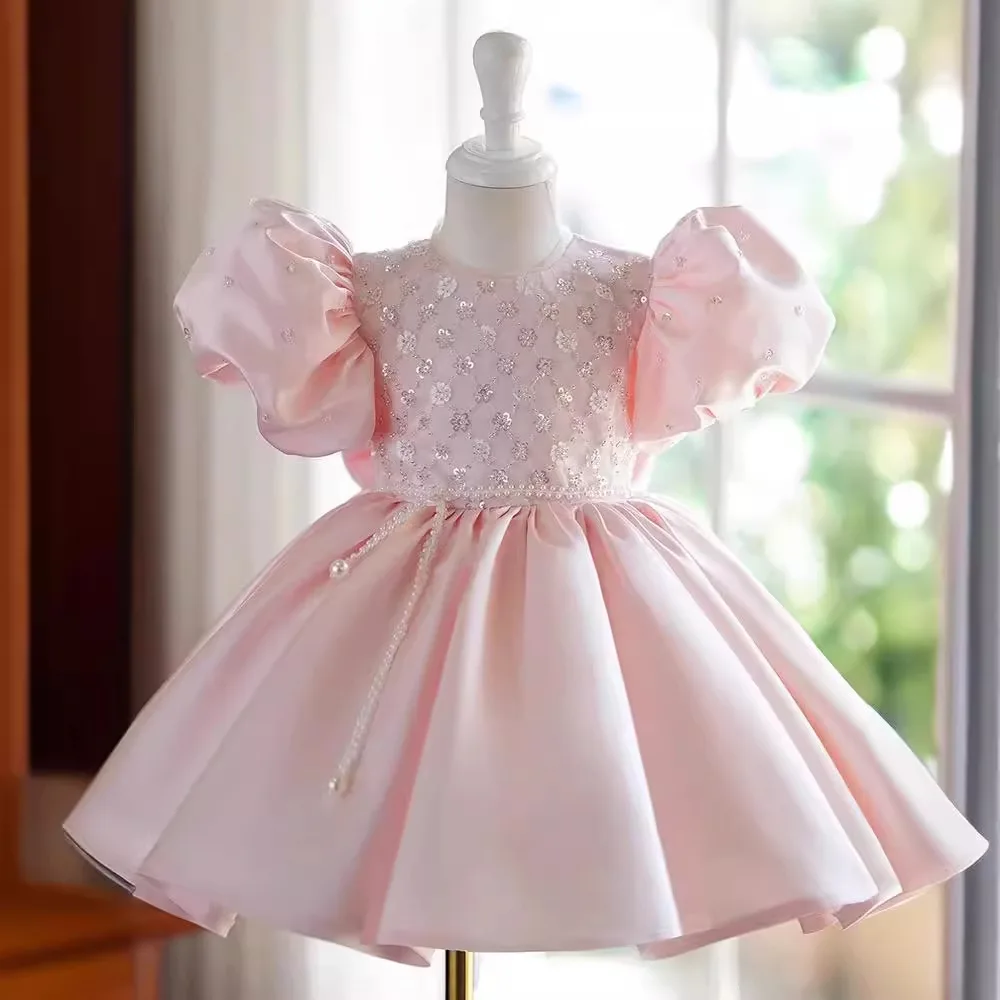Princess Satin Beading Short Sleeve Flower Girl Dress Children First Communion Dress Ball Gown Wedding Party Dress Birthday Show
Princess Satin Beading Short Sleeve Flower Girl Dress Children First Communion Dress Ball Gown Wedding Party Dress Birthday Show