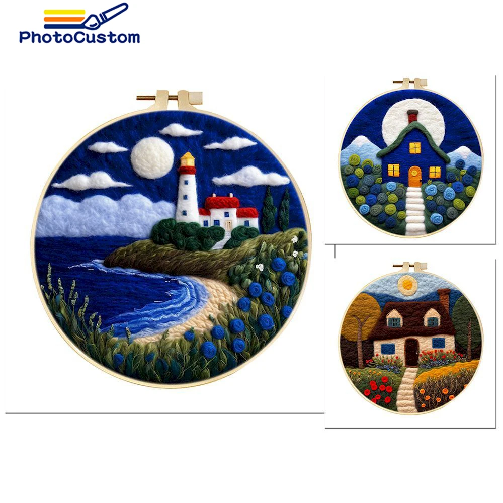 PhotoCustom Diy Felting Kit Wool Felting Painting With Complete Kit House Landscape Wool Needle Felt Picture Kit Felt Craft New
PhotoCustom Diy Felting Kit Wool Felting Painting With Complete Kit House Landscape Wool Needle Felt Picture Kit Felt Craft New