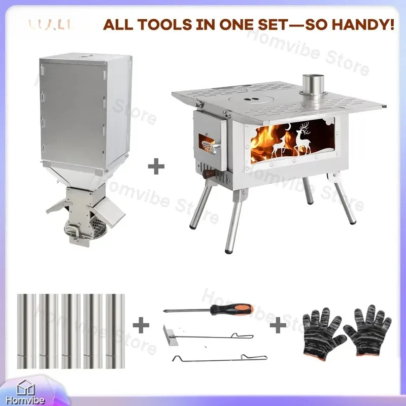 Portable Smokeless Wood Burning Camping Stove with Pellet Hopper Chimney Pipe for Outdoor Cooking Grilling BBQ Heating Tent
Portable Smokeless Wood Burning Camping Stove with Pellet Hopper Chimney Pipe for Outdoor Cooking Grilling BBQ Heating Tent