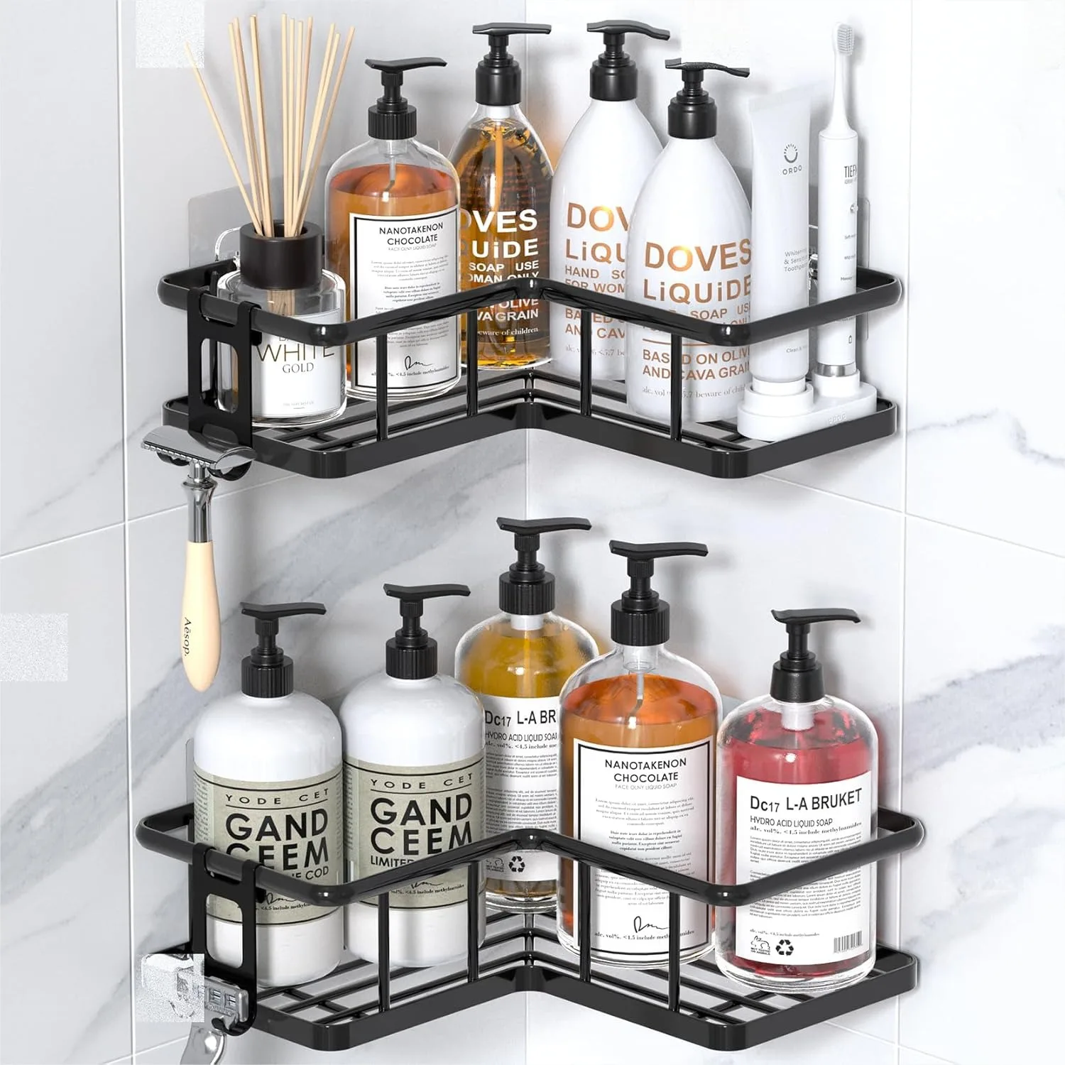 Corner Shower Caddy 2 Pack with Adhesive Shelves, Rustproof Stainless Steel Bathroom Organizer with Hooks for Dorm & Renters
Corner Shower Caddy 2 Pack with Adhesive Shelves, Rustproof Stainless Steel Bathroom Organizer with Hooks for Dorm & Renters