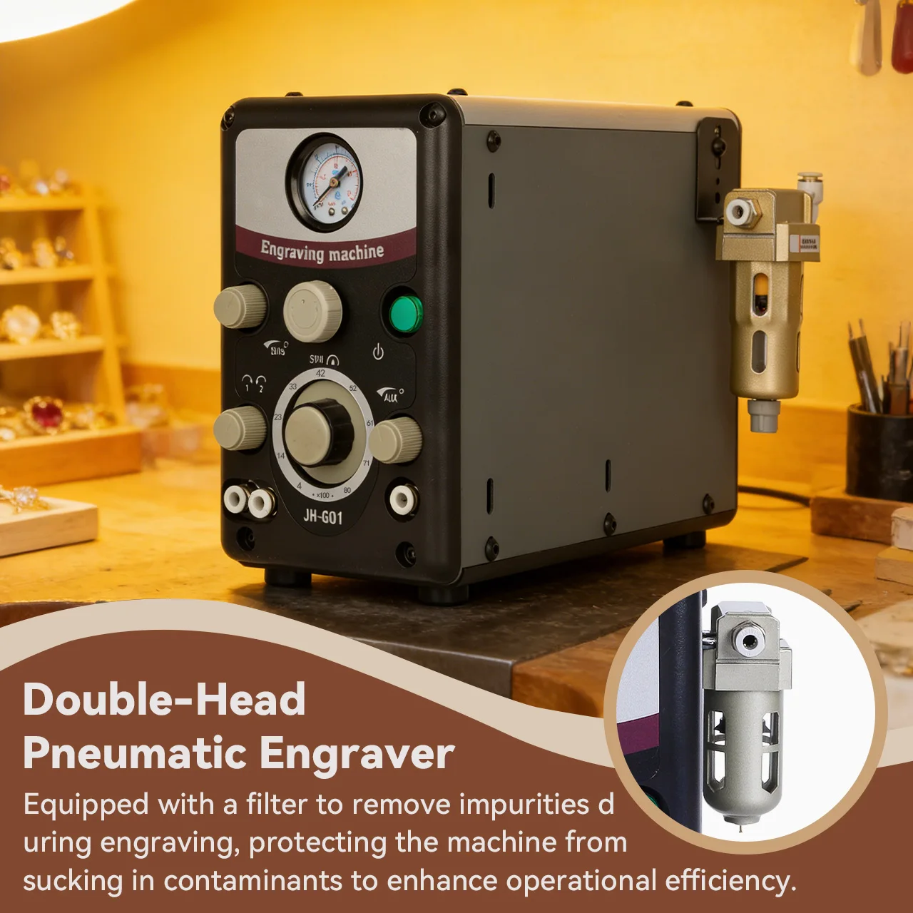 TOPTOS Pneumatic Impact Engraving Machine Double Head with Filter Jewelry Metal Processing Engraver Tool for Stone Setting
TOPTOS Pneumatic Impact Engraving Machine Double Head with Filter Jewelry Metal Processing Engraver Tool for Stone Setting