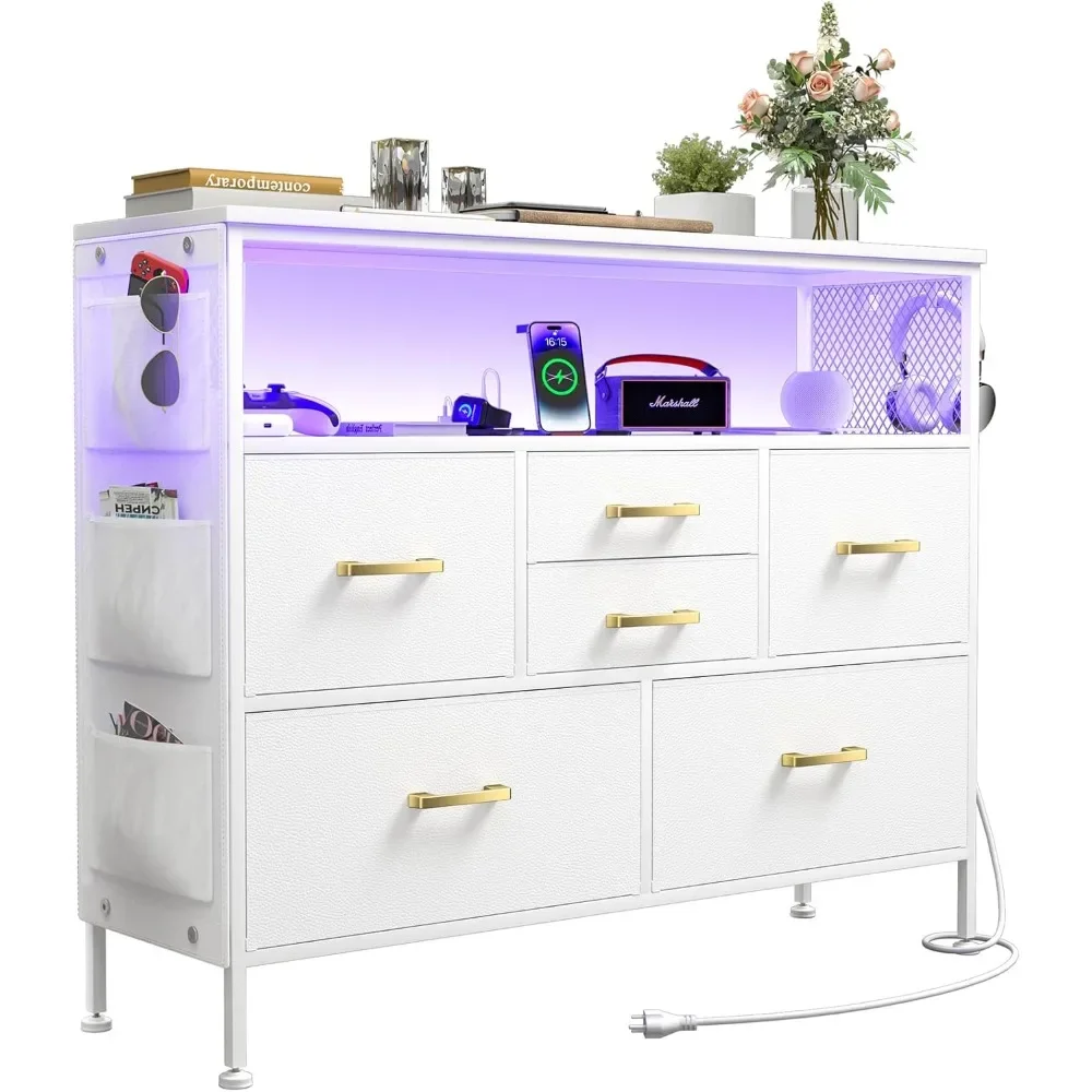 Dresser for Bedroom Dresser, TV Stand with 6 Drawers, Bedroom Dresser with Power Outlets and LED Light, Fabric Dressers
Dresser for Bedroom Dresser, TV Stand with 6 Drawers, Bedroom Dresser with Power Outlets and LED Light, Fabric Dressers