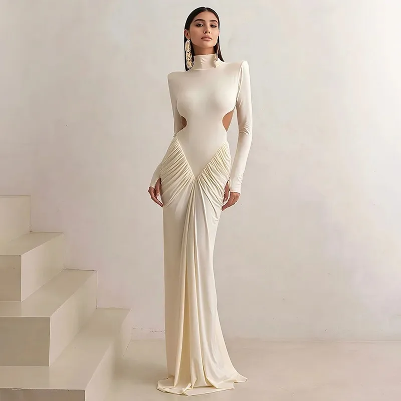 Sexy Backless Long Dress For Women TurtleneckRuched Dress Elegant Solid Long Sleeve Streetwear Maxi Dress
Sexy Backless Long Dress For Women TurtleneckRuched Dress Elegant Solid Long Sleeve Streetwear Maxi Dress