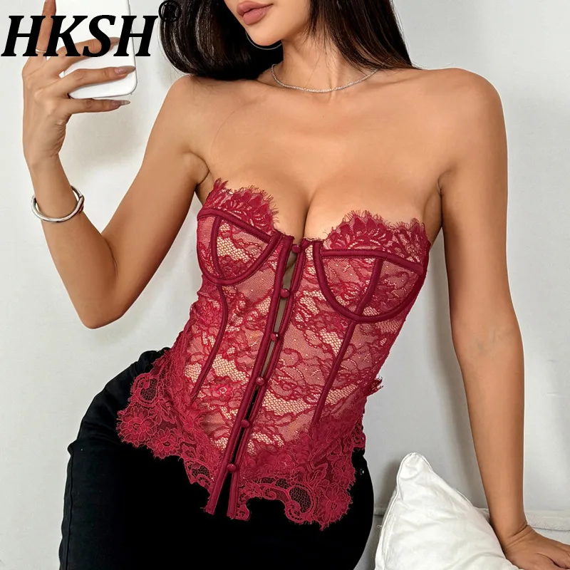 Женский сексуальный топ HKSH без бретелек с кружевными вставками, приталенный, на одной пуговице, в стиле ретро Y2K, летний, HK22600
Женский сексуальный топ HKSH без бретелек с кружевными вставками, приталенный, на одной пуговице, в стиле ретро Y2K, летний, HK22600