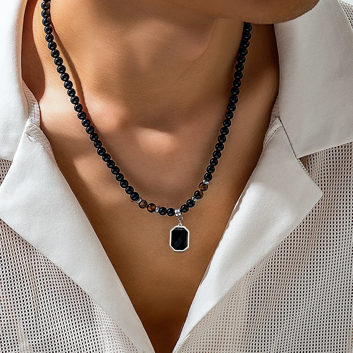 Black Beads with Square Pendant Necklace for Men Trendy Accessories on the Neck Collar 2023 Fashion Jewelry Male Gift Decoration
Black Beads with Square Pendant Necklace for Men Trendy Accessories on the Neck Collar 2023 Fashion Jewelry Male Gift Decoration