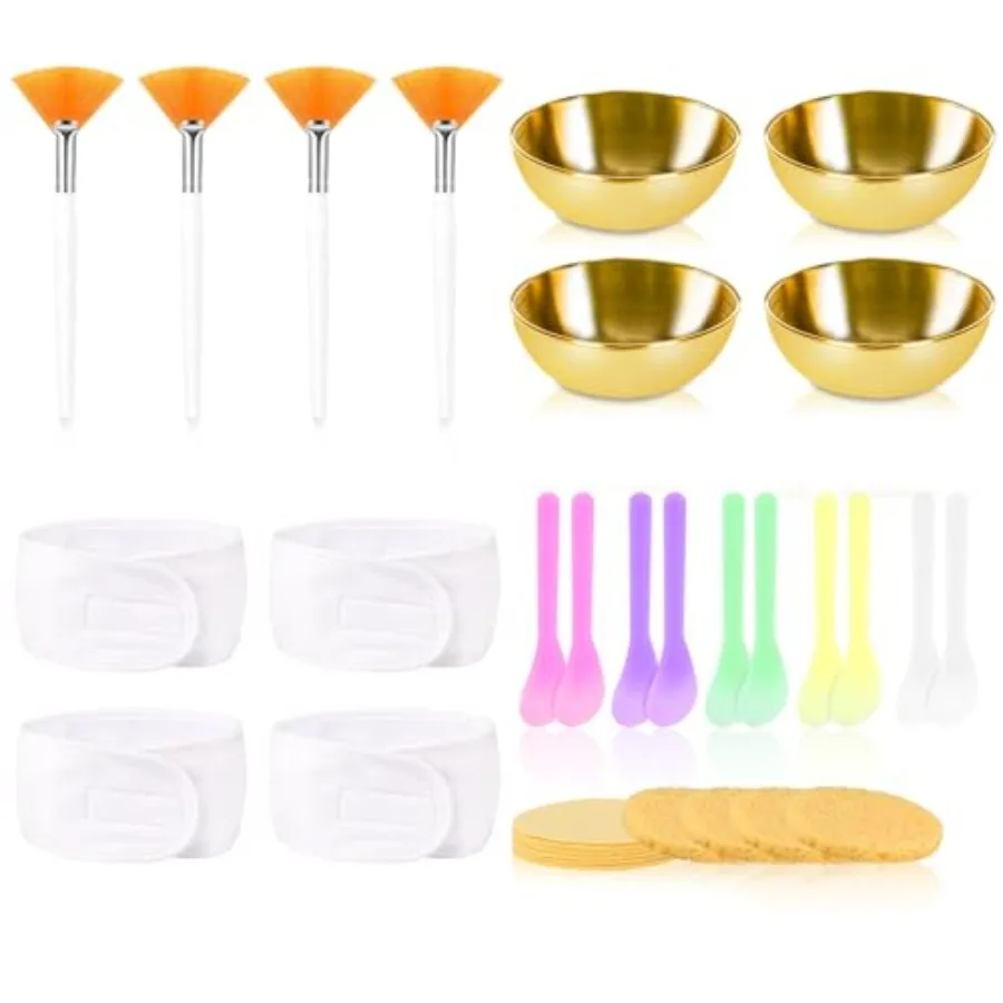 34 Pcs Esthetician Facial Supplies Set: 4 Gold Bowls 10 Mud Mask Applicators 4 Cosmetic Brushes 12 Compressed Sponges 4 Facial
34 Pcs Esthetician Facial Supplies Set: 4 Gold Bowls 10 Mud Mask Applicators 4 Cosmetic Brushes 12 Compressed Sponges 4 Facial