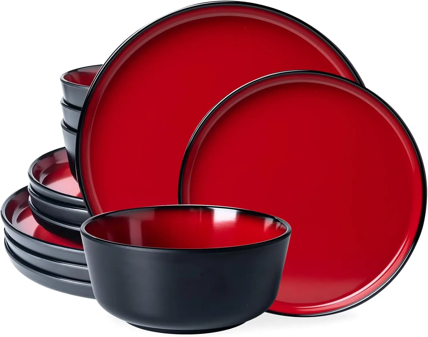Melamine 12-Piece Modern Dinnerware Set, Kitchen Plates and Bowls Sets, Luxury 2 tone Red and Black Ceramic look Dish Se
Melamine 12-Piece Modern Dinnerware Set, Kitchen Plates and Bowls Sets, Luxury 2 tone Red and Black Ceramic look Dish Se