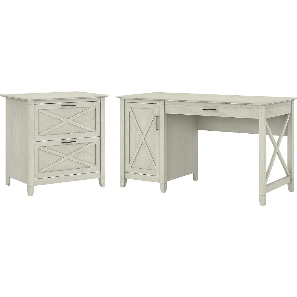 Linen White Oak 54W Computer Desk with Storage and 2 Drawer Lateral File Cabinet in Key West Style
Linen White Oak 54W Computer Desk with Storage and 2 Drawer Lateral File Cabinet in Key West Style