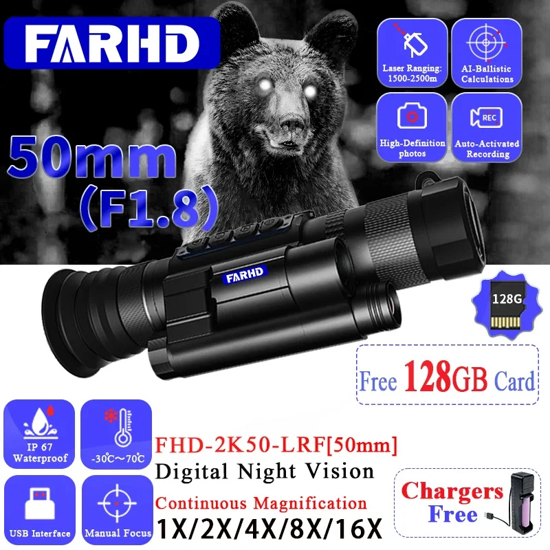Infrared Hunting Scope 50MM f1.8 Monocular Night Vision Device HD Digital Night Vision Telescope Outdoor Scope
Infrared Hunting Scope 50MM f1.8 Monocular Night Vision Device HD Digital Night Vision Telescope Outdoor Scope