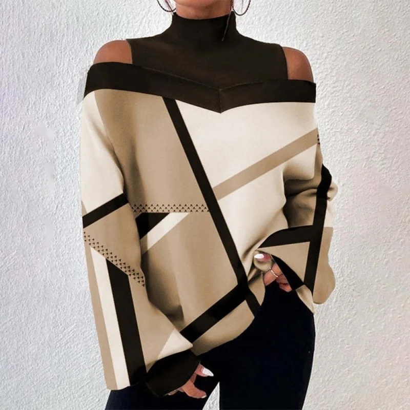Women's T-shirt Spring Autumn New Long Sleeve Off Shoulder Print Turtleneck Fashion Elegant Loose Casual Commute Female T-shirt
Women's T-shirt Spring Autumn New Long Sleeve Off Shoulder Print Turtleneck Fashion Elegant Loose Casual Commute Female T-shirt