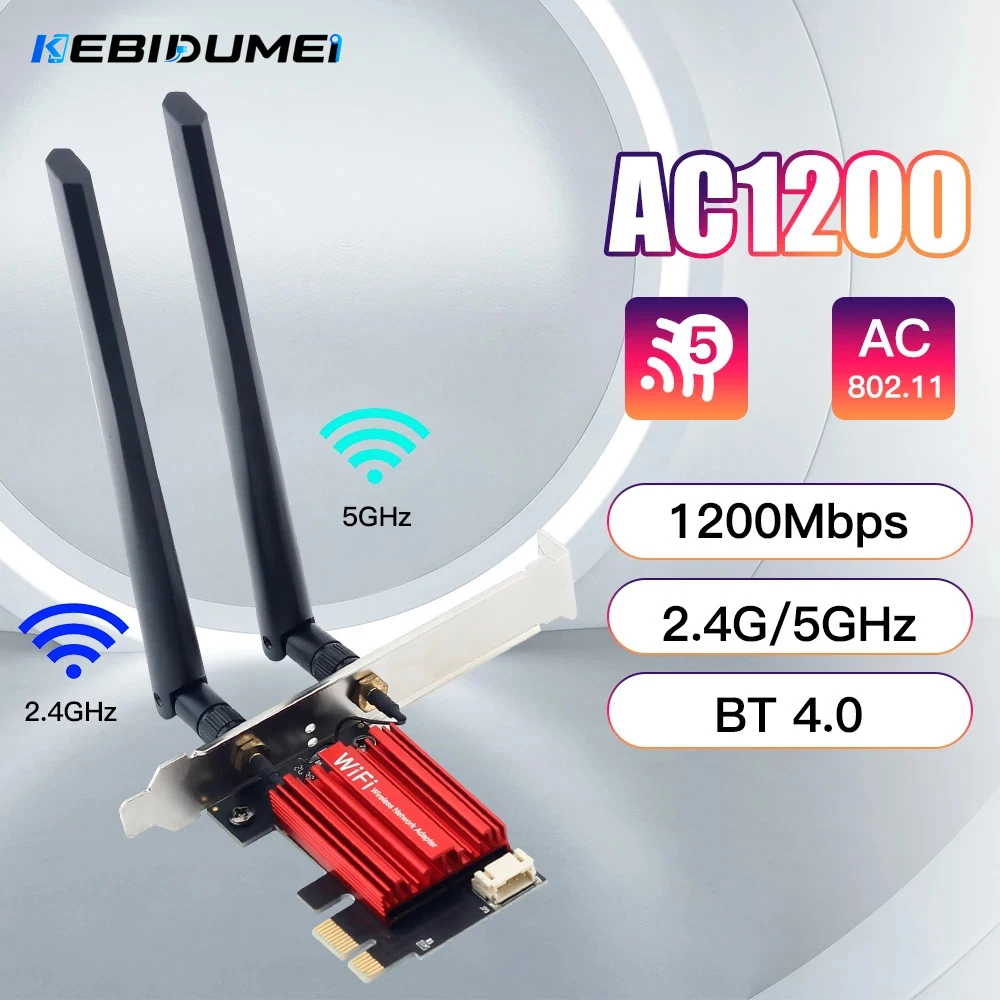 KEBIDUMEI WiFi 5 AC1200 PCI-E Wireless Adapter Network Card BT 4.0 Dual Band 2.4G/5GHz 802.11AC Laptop PC For Windows 7/8/10/11
KEBIDUMEI WiFi 5 AC1200 PCI-E Wireless Adapter Network Card BT 4.0 Dual Band 2.4G/5GHz 802.11AC Laptop PC For Windows 7/8/10/11