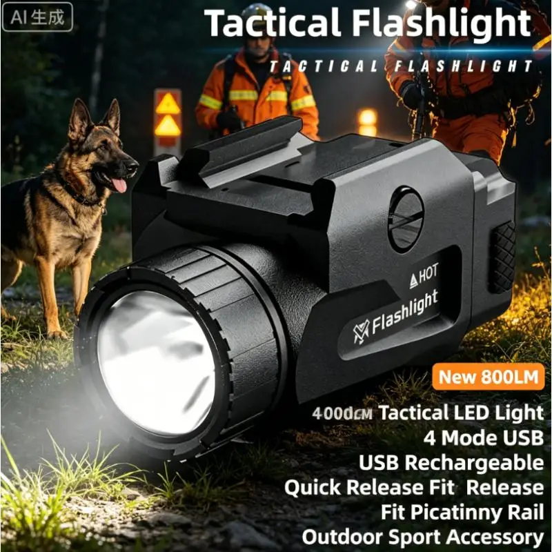 New 800LM Bright LED Torch 4 Mode USB Rechargeable Quick Install Fit Picatinny Rail Outdoor Sports Accessory
New 800LM Bright LED Torch 4 Mode USB Rechargeable Quick Install Fit Picatinny Rail Outdoor Sports Accessory