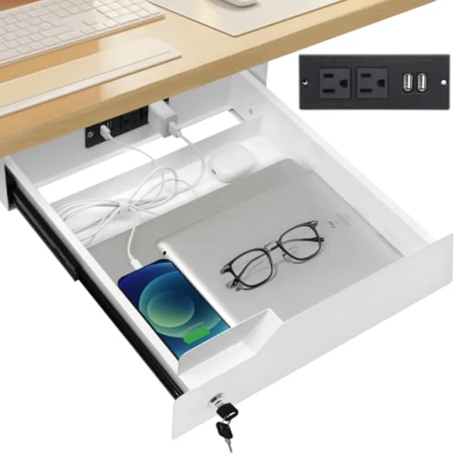 Under Desk Mounted Drawer Lockable with 3 Prong Extension Cord 10 FT with Multiple Outlets and Foldable Cable Management Arm fo
Under Desk Mounted Drawer Lockable with 3 Prong Extension Cord 10 FT with Multiple Outlets and Foldable Cable Management Arm fo