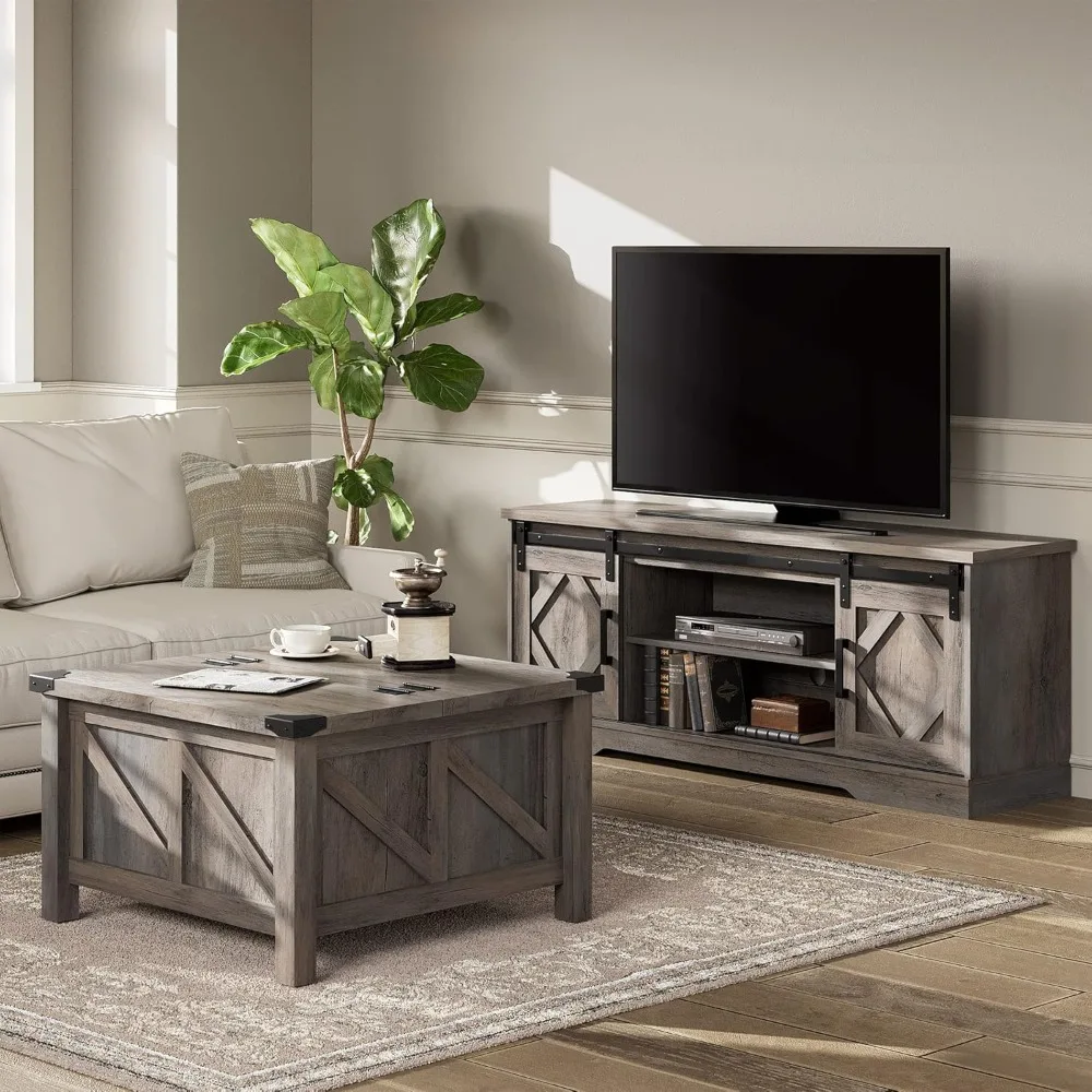 Farmhouse Sliding Barn Door TV Stand and Coffee Table Set of 2,Modern Storage Entertainment Center for TVs Up to 65'', Square W
Farmhouse Sliding Barn Door TV Stand and Coffee Table Set of 2,Modern Storage Entertainment Center for TVs Up to 65'', Square W