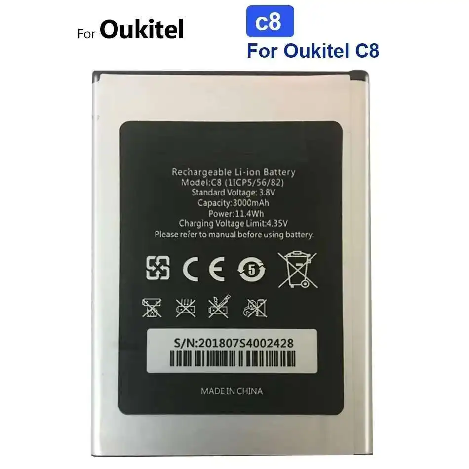 Прочный аккумулятор мобильного телефона для Oukitel C8, хорошая низкотемпературная производительность, 3000 мАч
Прочный аккумулятор мобильного телефона для Oukitel C8, хорошая низкотемпературная производительность, 3000 мАч
