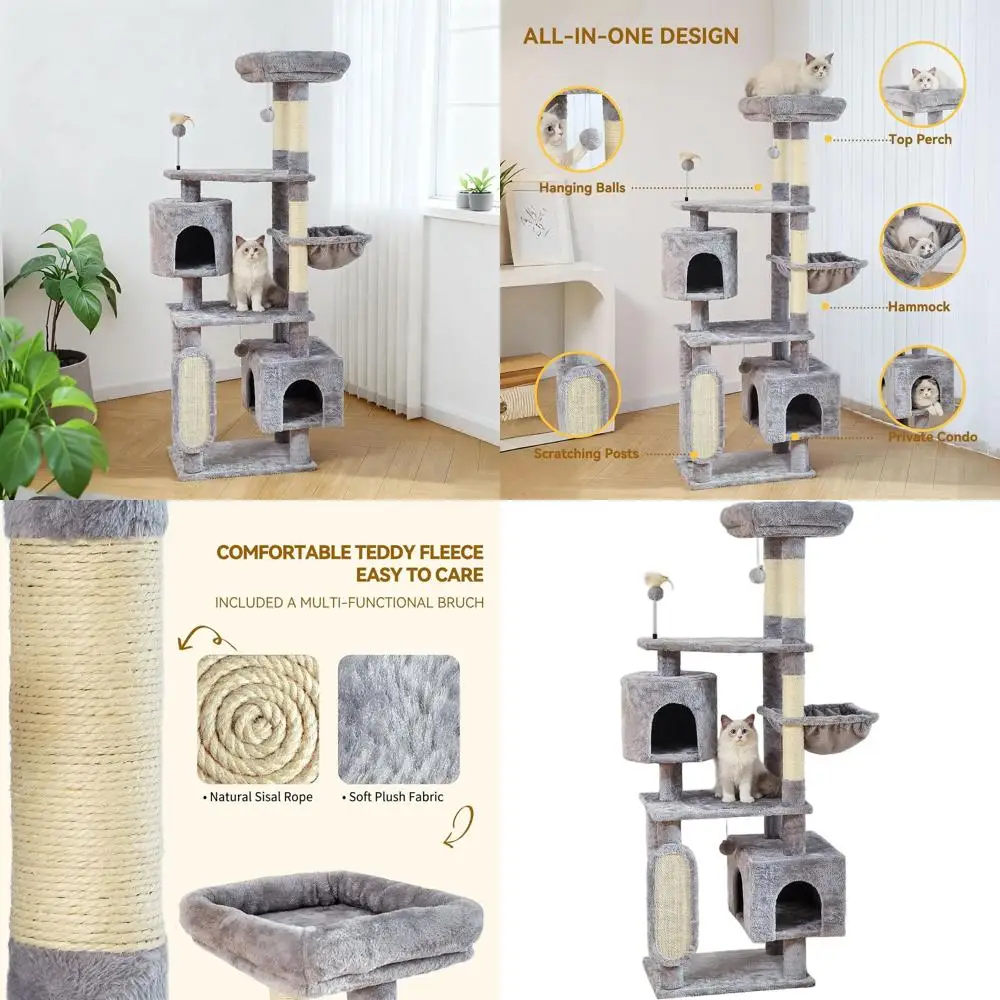 70-дюймовая многоуровневая лежанка-башня для кошек с 2 домиками, когтеточками, гамаком и площадкой для отдыха, для игр и сна в помещении
70-дюймовая многоуровневая лежанка-башня для кошек с 2 домиками, когтеточками, гамаком и площадкой для отдыха, для игр и сна в помещении