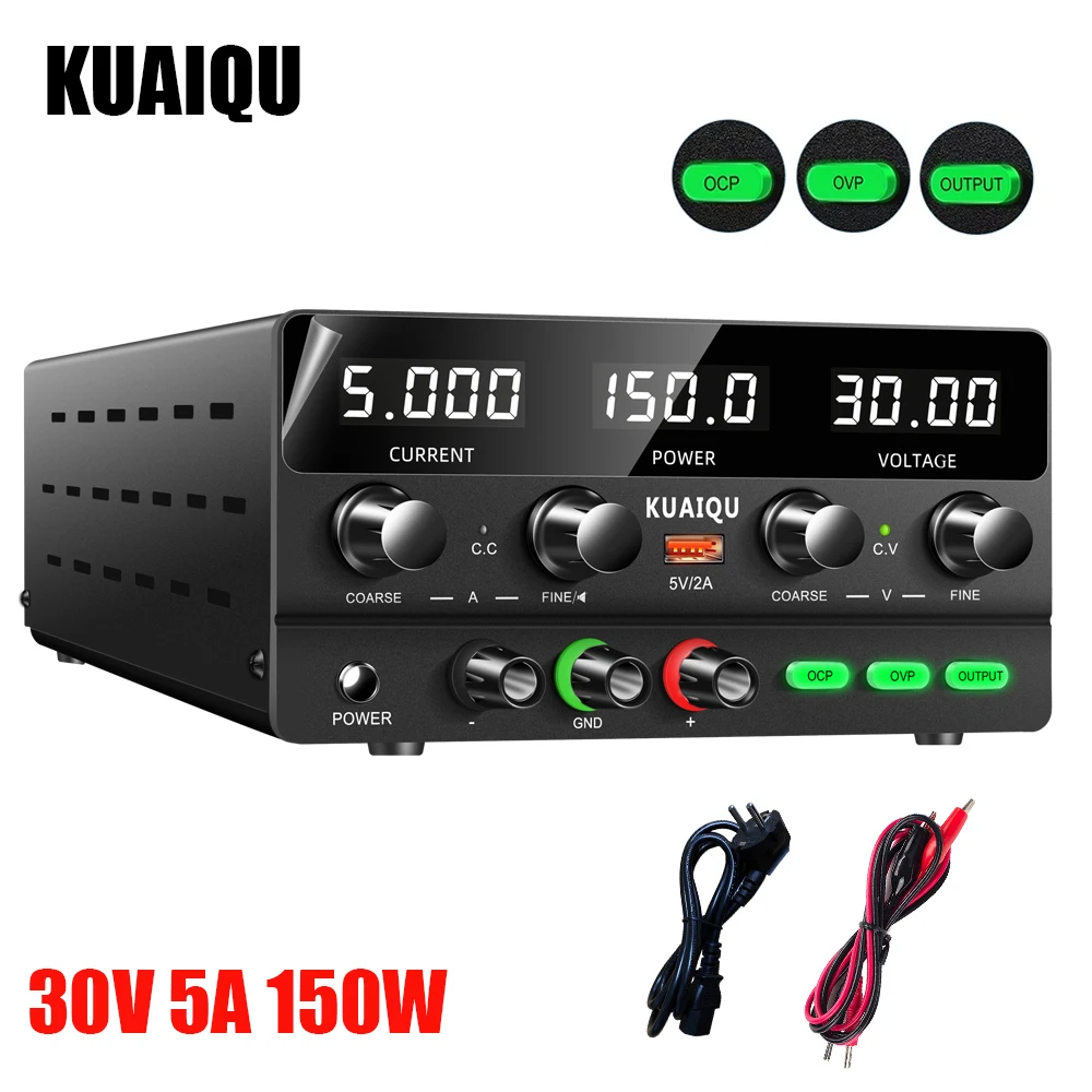 KUAIQU SPPS-H305 30V 5A 150W Adjustable Desktop Switching Power Supply OCP OVP DC Stabilized Power Supply LCD with Output Switch
KUAIQU SPPS-H305 30V 5A 150W Adjustable Desktop Switching Power Supply OCP OVP DC Stabilized Power Supply LCD with Output Switch