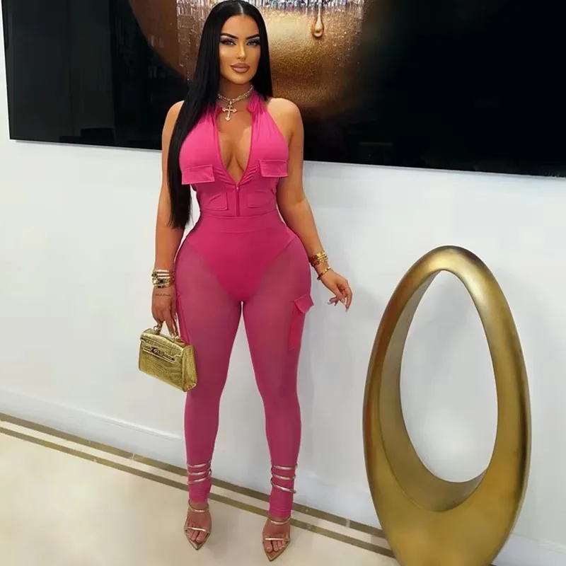 Sexy Mesh See Through Birthday Outfits Woman 2 Piece Set Night Club Party Halter Backless Bodysuit Top and Legging Sets Pockets
Sexy Mesh See Through Birthday Outfits Woman 2 Piece Set Night Club Party Halter Backless Bodysuit Top and Legging Sets Pockets