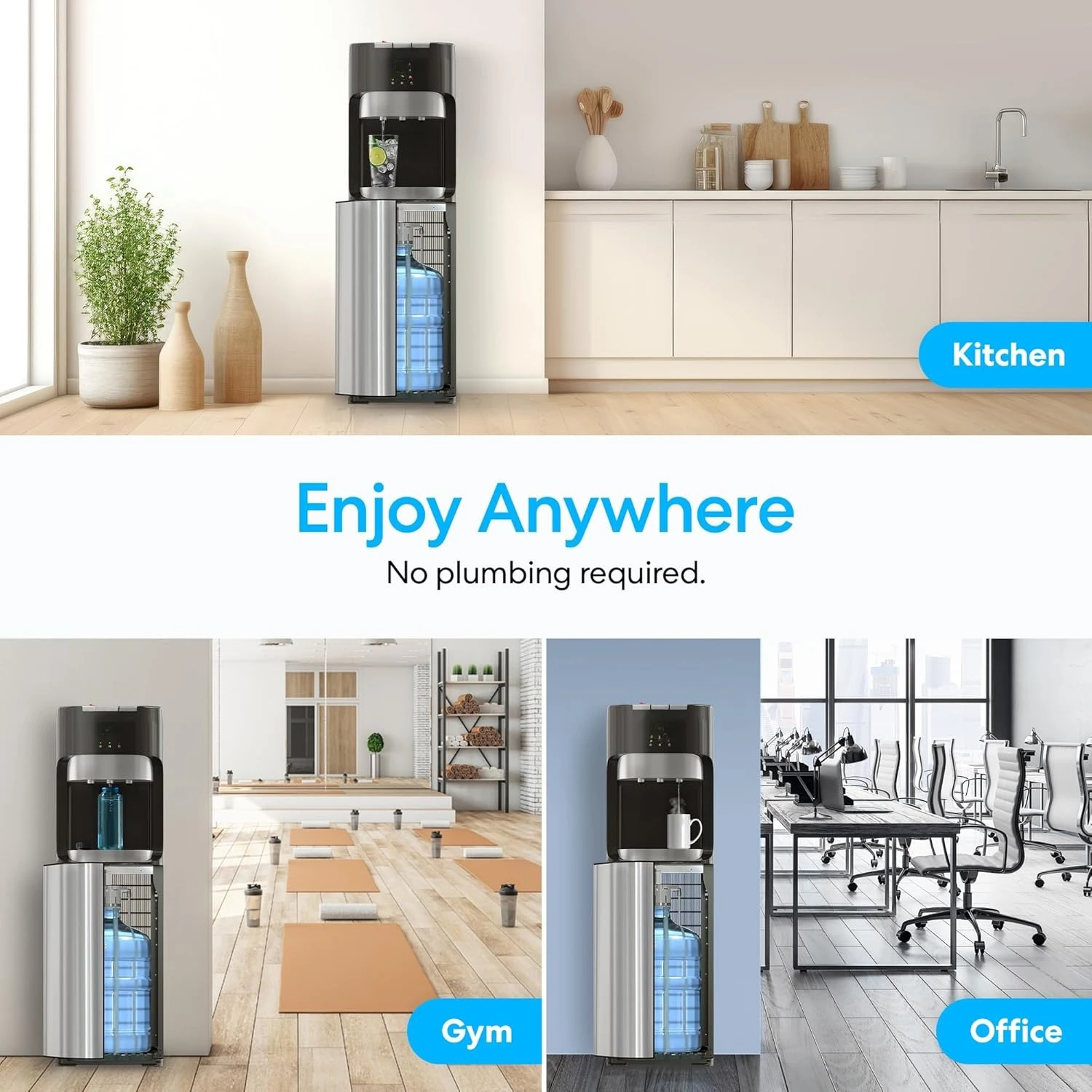 Bottom Loading Water Cooler Dispenser for 5 Gallon Bottles - 3 Temperatures with Hot, Room & Cold Spouts, Child Safety Lock
Bottom Loading Water Cooler Dispenser for 5 Gallon Bottles - 3 Temperatures with Hot, Room & Cold Spouts, Child Safety Lock