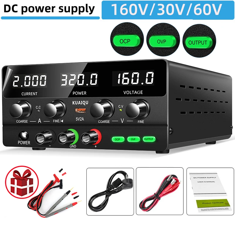KUAIQU Lab Power Supplies 160V 2A Upgrade OCP OVP Function,30v 10a Adjustable Dc Power Supply With Output Switch,For Repair PCB
KUAIQU Lab Power Supplies 160V 2A Upgrade OCP OVP Function,30v 10a Adjustable Dc Power Supply With Output Switch,For Repair PCB
