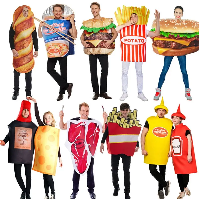 Halloween Funny Food Burger French Fries Bread Instant Noodles Steak Red Wine Cheese Party Performance Costume Polyester Dress
Halloween Funny Food Burger French Fries Bread Instant Noodles Steak Red Wine Cheese Party Performance Costume Polyester Dress