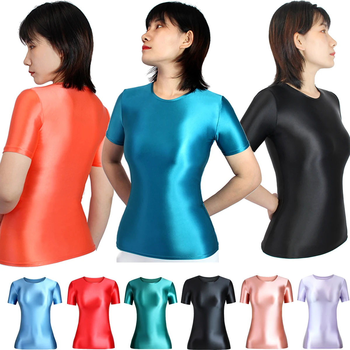 MJINM Women Oil Glossy Silky Smooth Satin Bottoming Base Shirt High Stretch Spandex Yoga Sports Tight Short-sleeve T-Shirt Slim
MJINM Women Oil Glossy Silky Smooth Satin Bottoming Base Shirt High Stretch Spandex Yoga Sports Tight Short-sleeve T-Shirt Slim