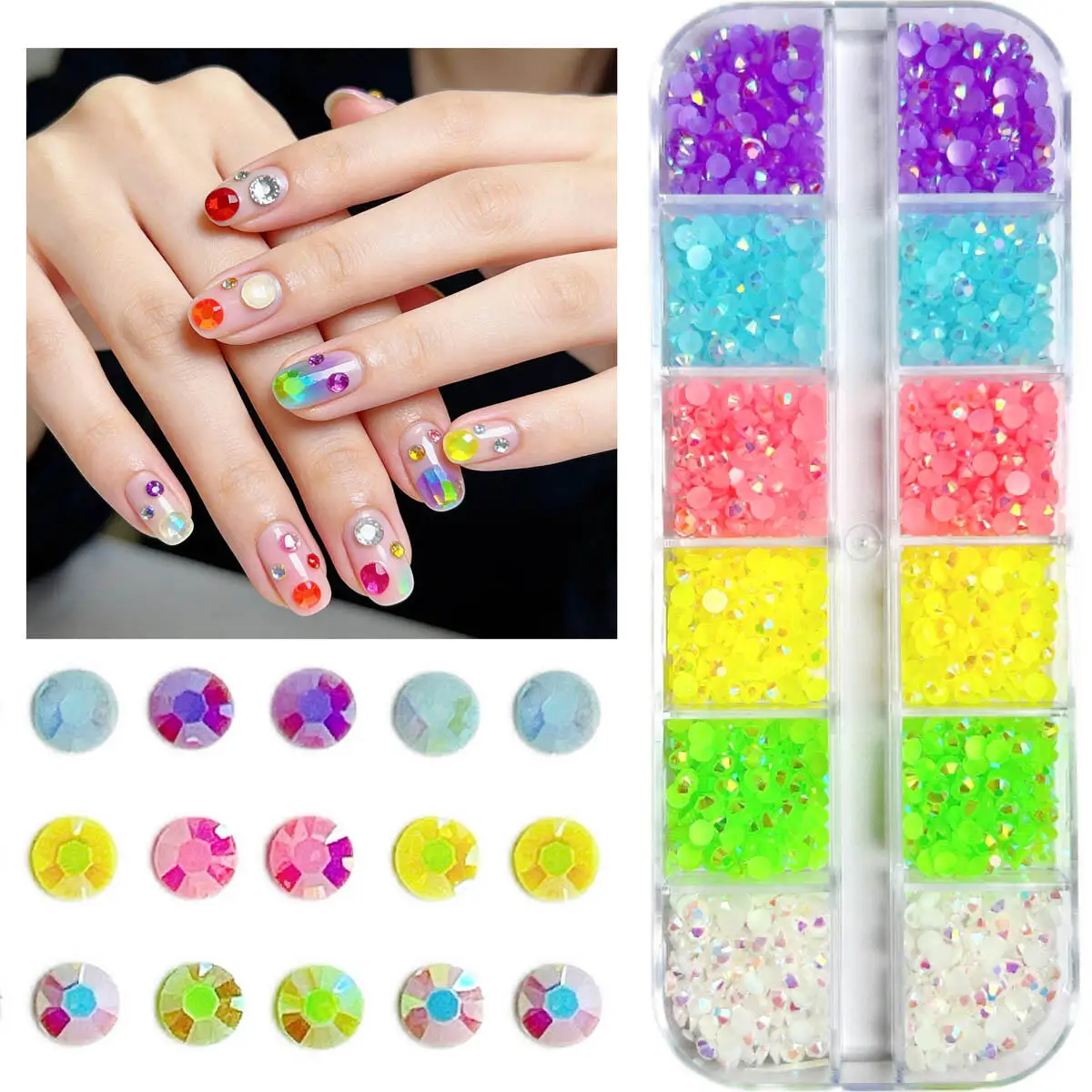 1Box Semi-circle Jelly Colored AB Nail Rhinestone Multi-sized Flatback Dazzling Resin Diamond Nail Charms DIY Nail Art Crafts
1Box Semi-circle Jelly Colored AB Nail Rhinestone Multi-sized Flatback Dazzling Resin Diamond Nail Charms DIY Nail Art Crafts