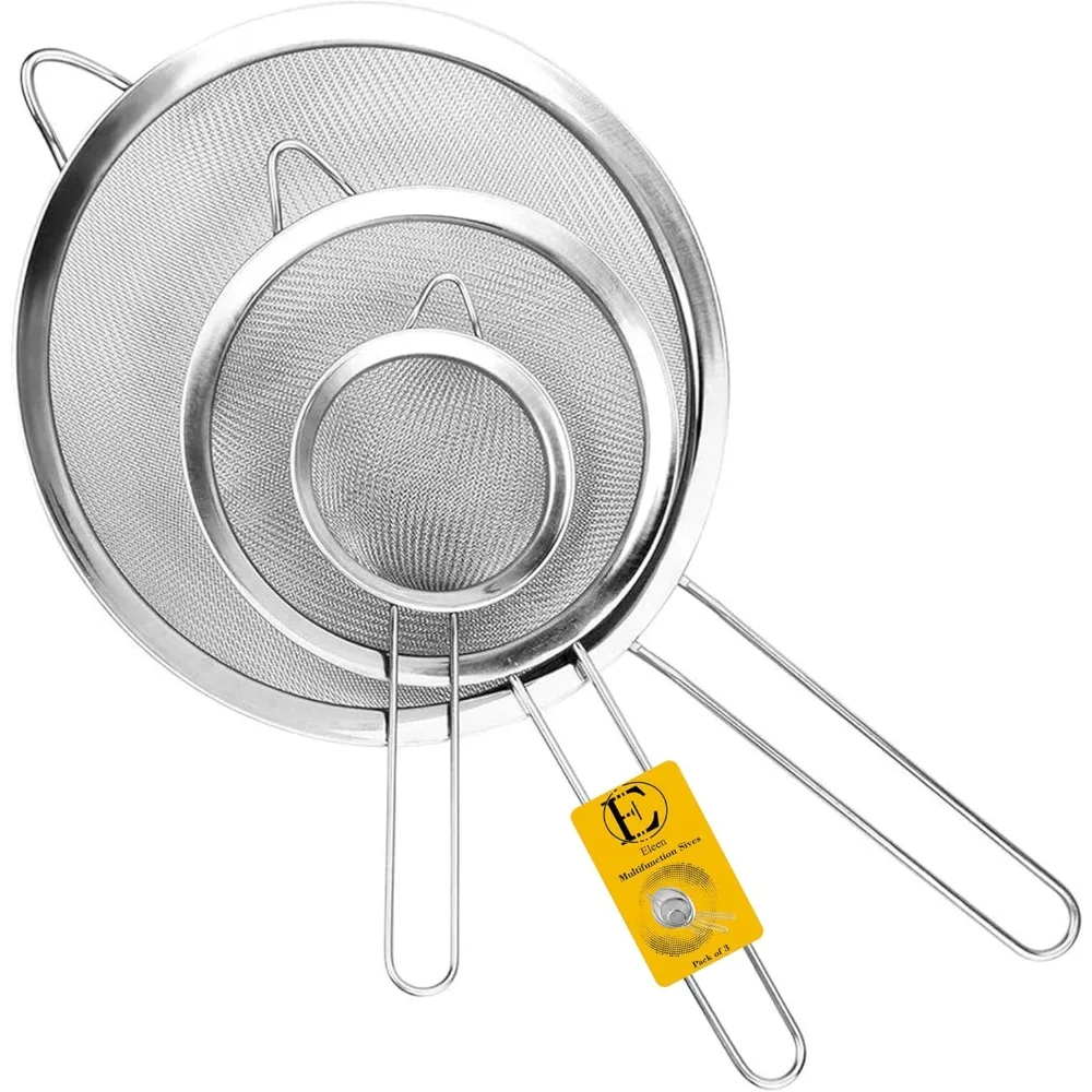 ELEEN Premium Stainless Steel Fine Mesh Strainers for Kitchen 3-Piece Set with Non-Slip Handle, Small, Medium & Large Sieves, Co
ELEEN Premium Stainless Steel Fine Mesh Strainers for Kitchen 3-Piece Set with Non-Slip Handle, Small, Medium & Large Sieves, Co