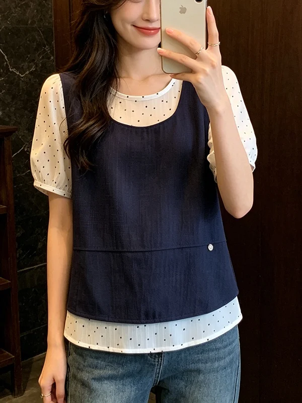 Blue Polka Dot Short Shirt Women's plus Size Korean Style Commute Fashion Two-Piece Set Layering Summer New Arrival
Blue Polka Dot Short Shirt Women's plus Size Korean Style Commute Fashion Two-Piece Set Layering Summer New Arrival